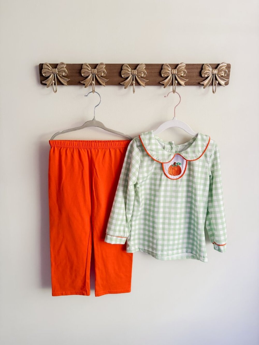 Pumpkin Fall Size 4 Gingham Top and Orange Pants Set